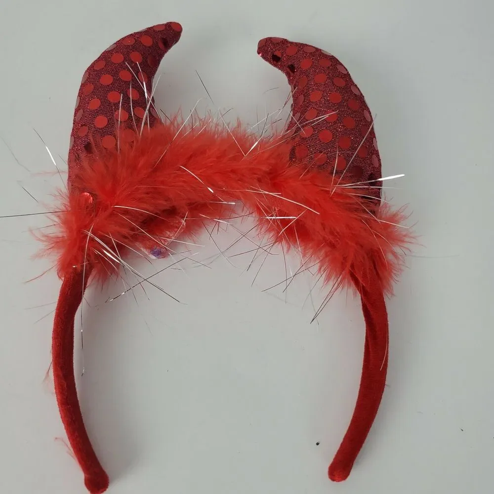 Red Sequin Devil Horn Headband Halloween Costume Accessory‎